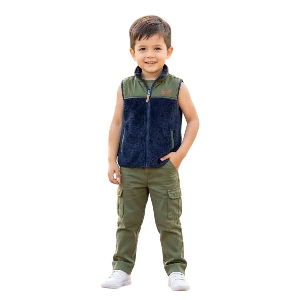 Eddie Bauer Kids Sherpa Fleece Vest and Cargo Jogger Pants Set Olive Navy 6 NWT